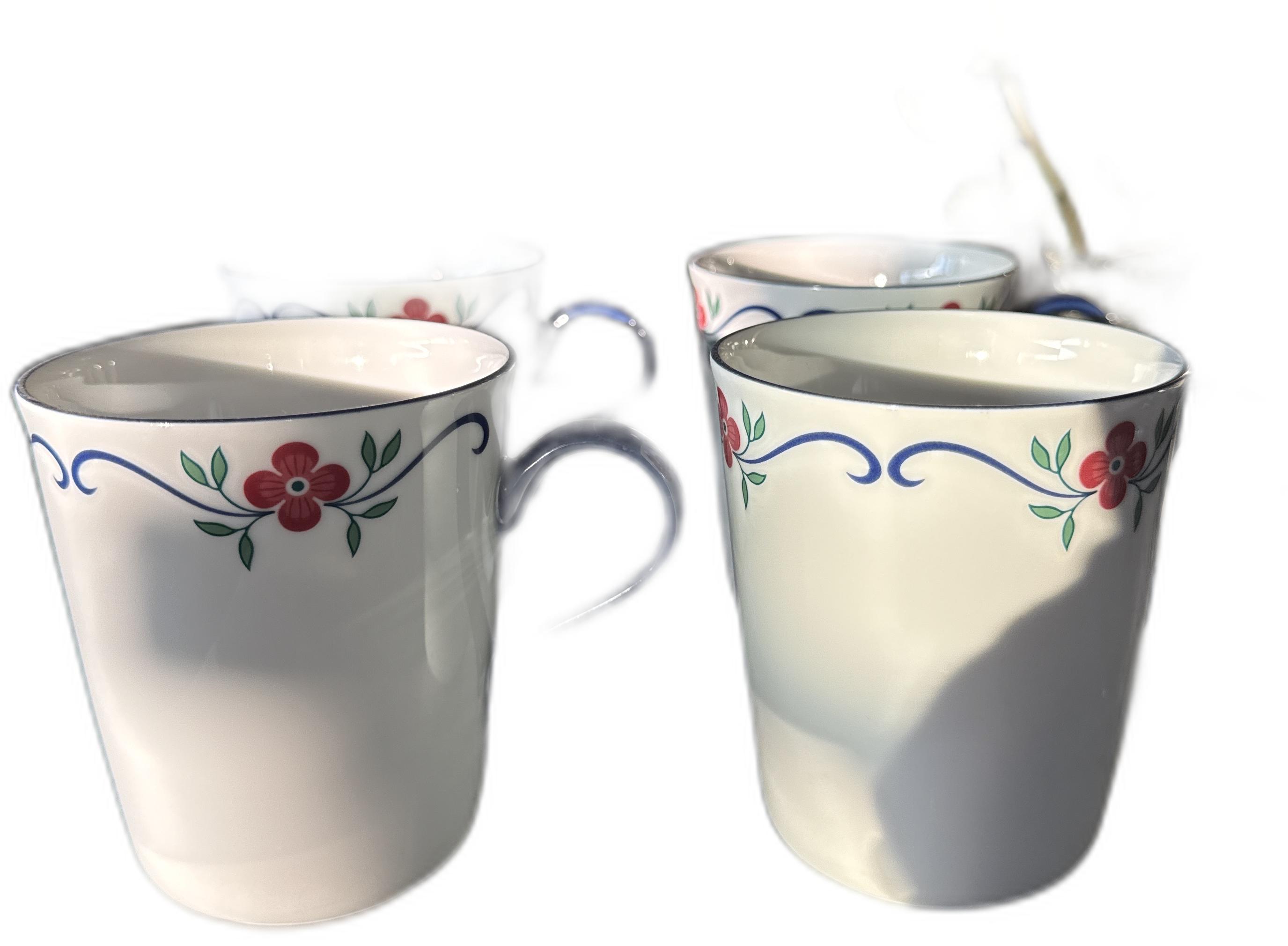 Rörstrand ( Sundborn ) Porslinsmugg med blomstermönster 4-pack