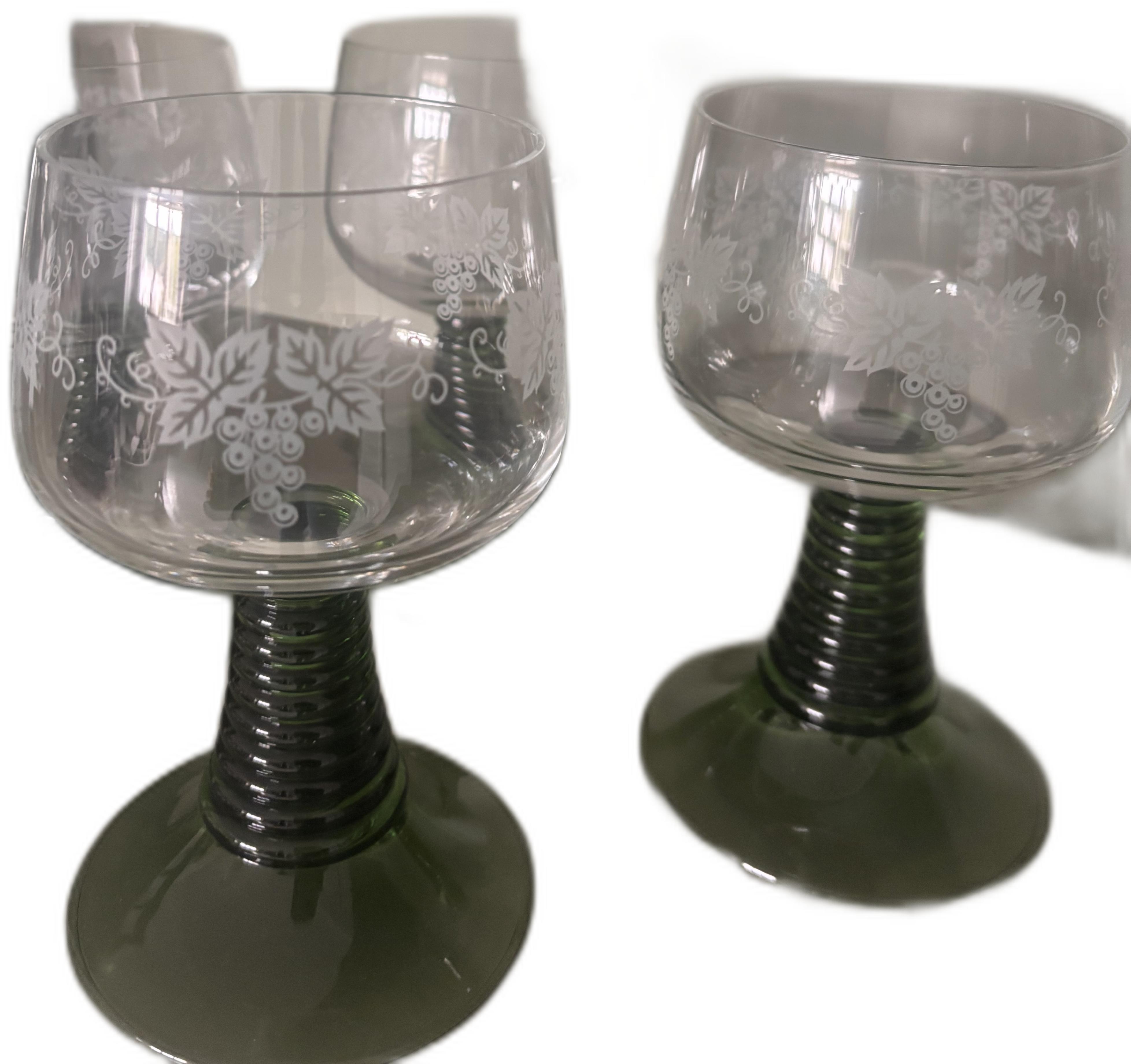 Vinglas med grön fot och druvmotiv, 4-pack